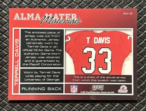 TERRELL DAVIS 2001 Playoff Honors Alma Mater Jersey Patch Georgia Broncos b - Picture 2 of 2