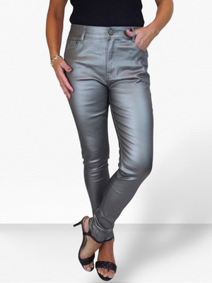 NEU Damen Abend hochtaillierte Lederoptik Stretch enge Jeans Hose 10-22