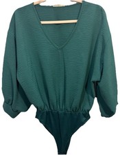 Entro Teal Green Textured Blouson Bodysuit Small Made in USA