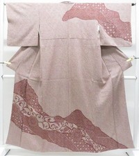 JAPANESE KIMONO HOMONGI LIGHT CRIMSON 159cm 5 ft 3 in PURE SILK EE8167