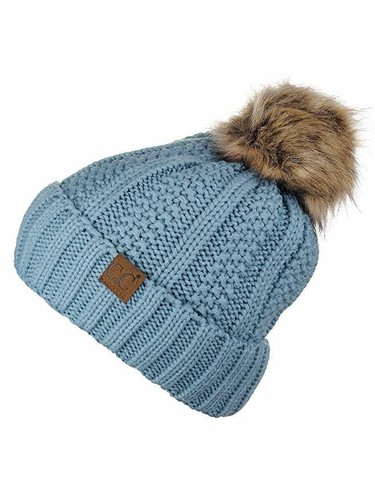 C.C dicke Zopfmuster Kunst flauschig Fell Bommel Fleece gefüttert Totenkopf Mütze Bündchen CC Beanie - Bild 40 von 95