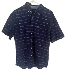 Crown & Ivy classic fit blue and white wave water nautical shirt size m