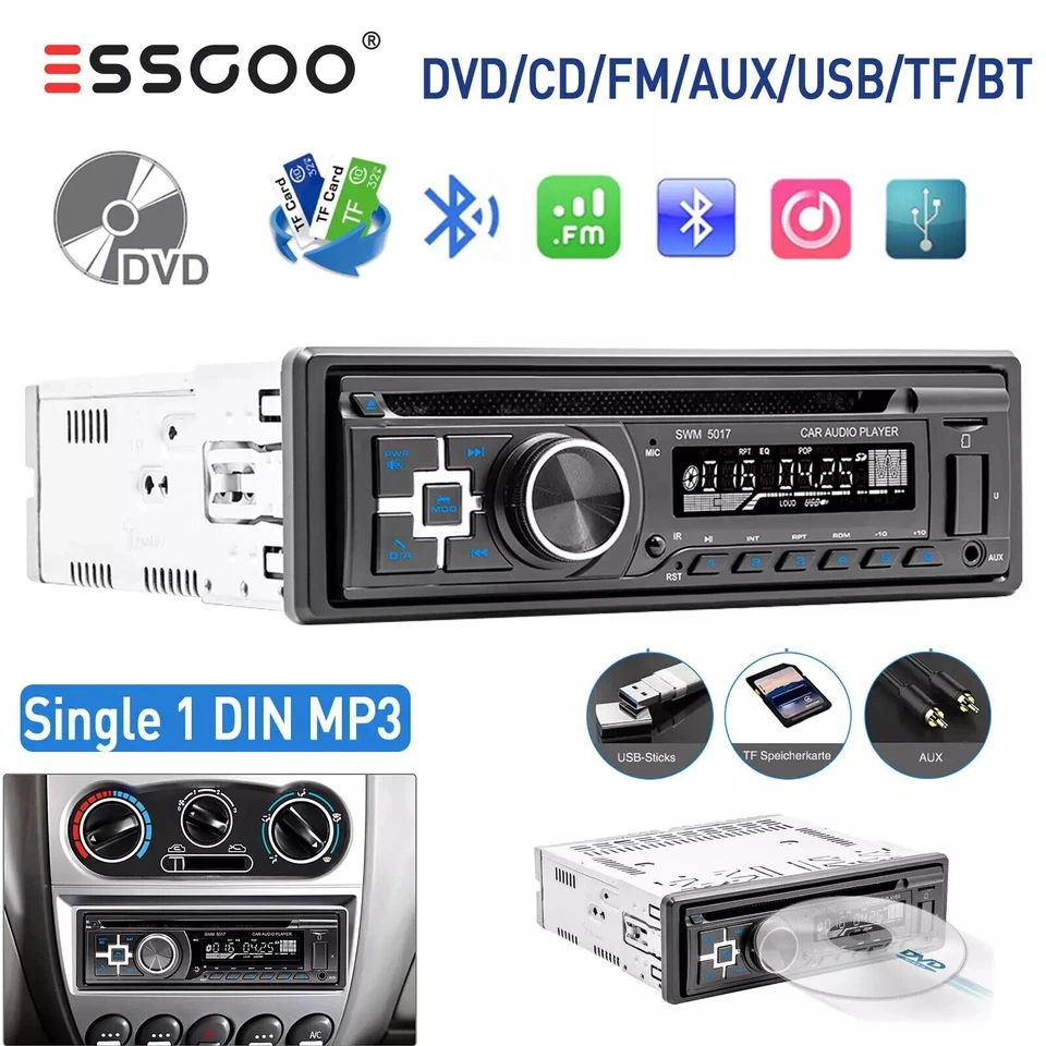 Autoradio Mit CD DVD MP3 Player USB Bluetooth FM AUX Eingang Radio Single 1 DIN - Bild 2 von 4