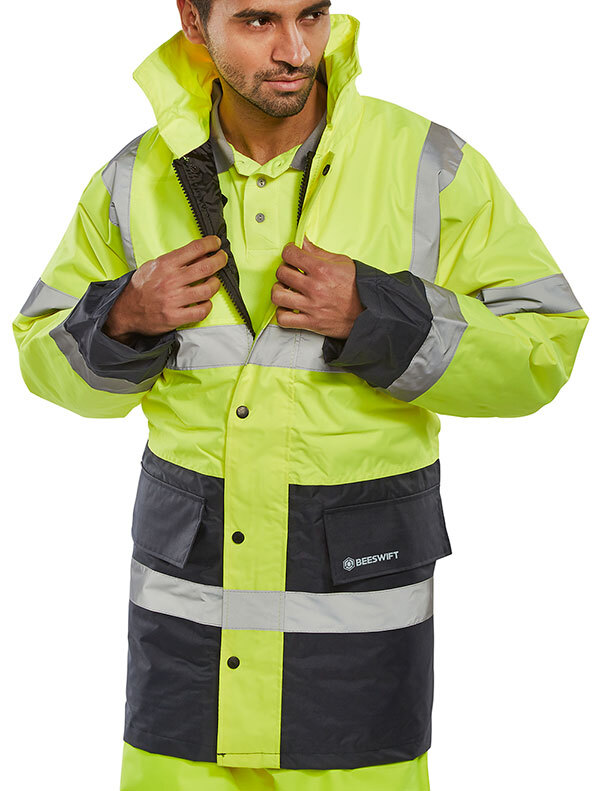 BEESWIFT HI-VIS FLEECE LINED TRAFFIC JACKET SATURN YELLOW / NAVY S