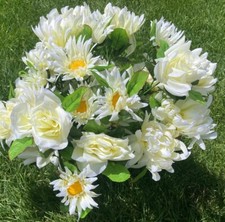 Artificial Silk 36 Head Flower Bush 12 large Mums 12 Daisies 12 Roses Bush 