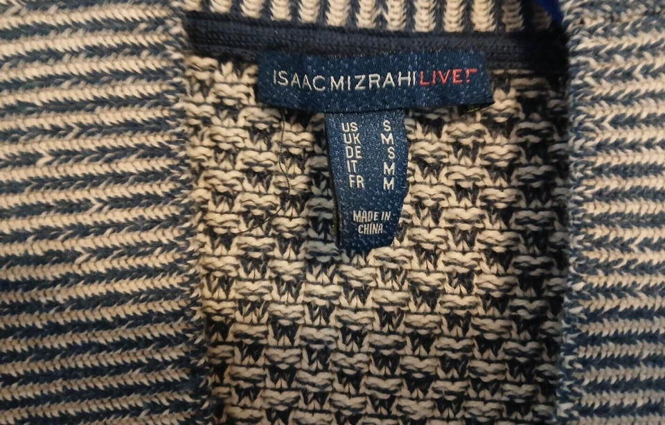 Isaac Mizrahi Live! Cárdigan largo abierto pequeño suéter azul marino/blanco detalle de flecos Foto 3 de 4