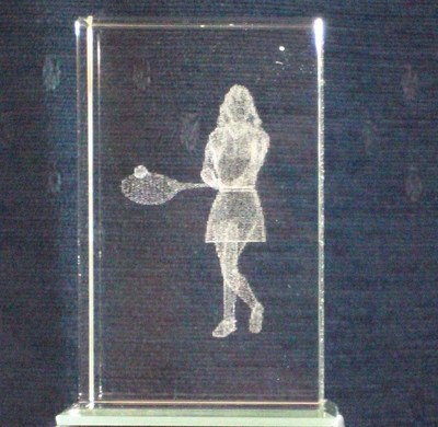 DAMEN TENNISSPIELER@3D KRISTALL Laserblock@PAPIERBESCHWERER@Geätztes Bild@Wimbledon?