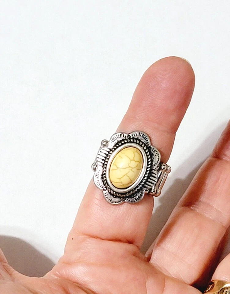 Anillo elástico Southwestern Lucite, anillo de moda tono plata r-73 Foto 2 de 4