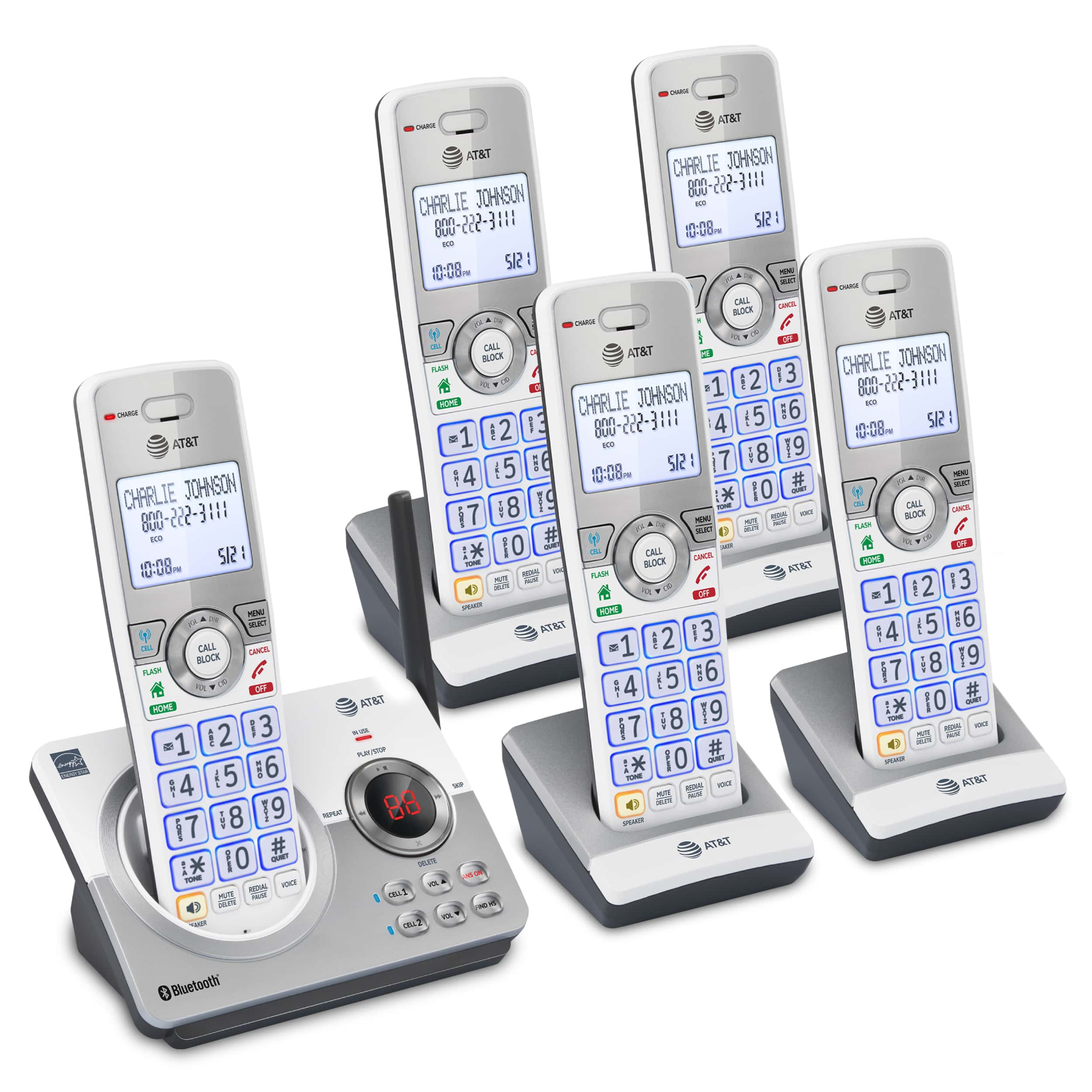 NEW AT&T 5 Handset Cordless Phone w Bluetooth Connect to Cell & Smart Call Block