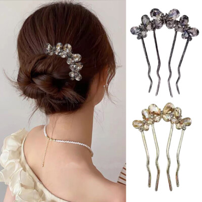 Women French Twist Hair Side Comb with Rhinestones Hair Bun Decorative  Vintage - Main Image