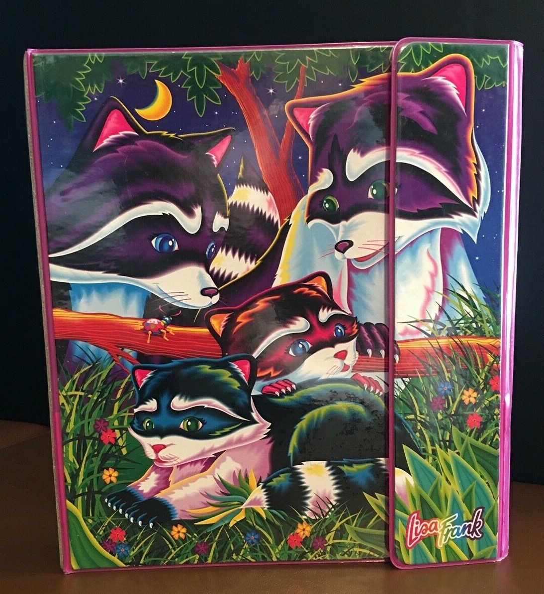 Rare Vintage 1990s Lisa Frank Raccoon Family of Four Trapper