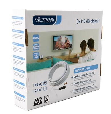 Vivanco SAT-Anschlusskabel-Set 10m Koaxialkabel 75 Ohm 110dB Antennenkabel 135