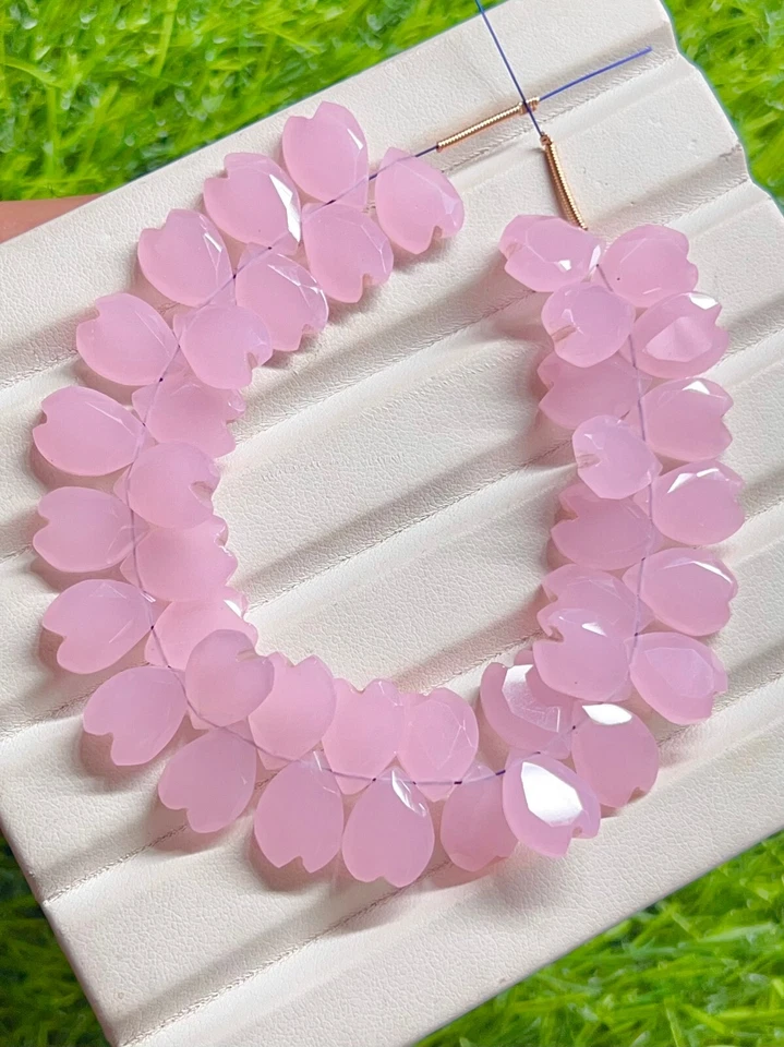 Cuentas en forma de corazón de ónix rosa natural piedra preciosa de flor de p... - Imagen 3 de 4