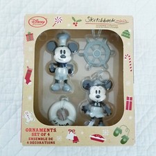 Disney Steamboat Willie Mickey Minnie Sketchbook Minis Ornaments Set Of 4 NIB