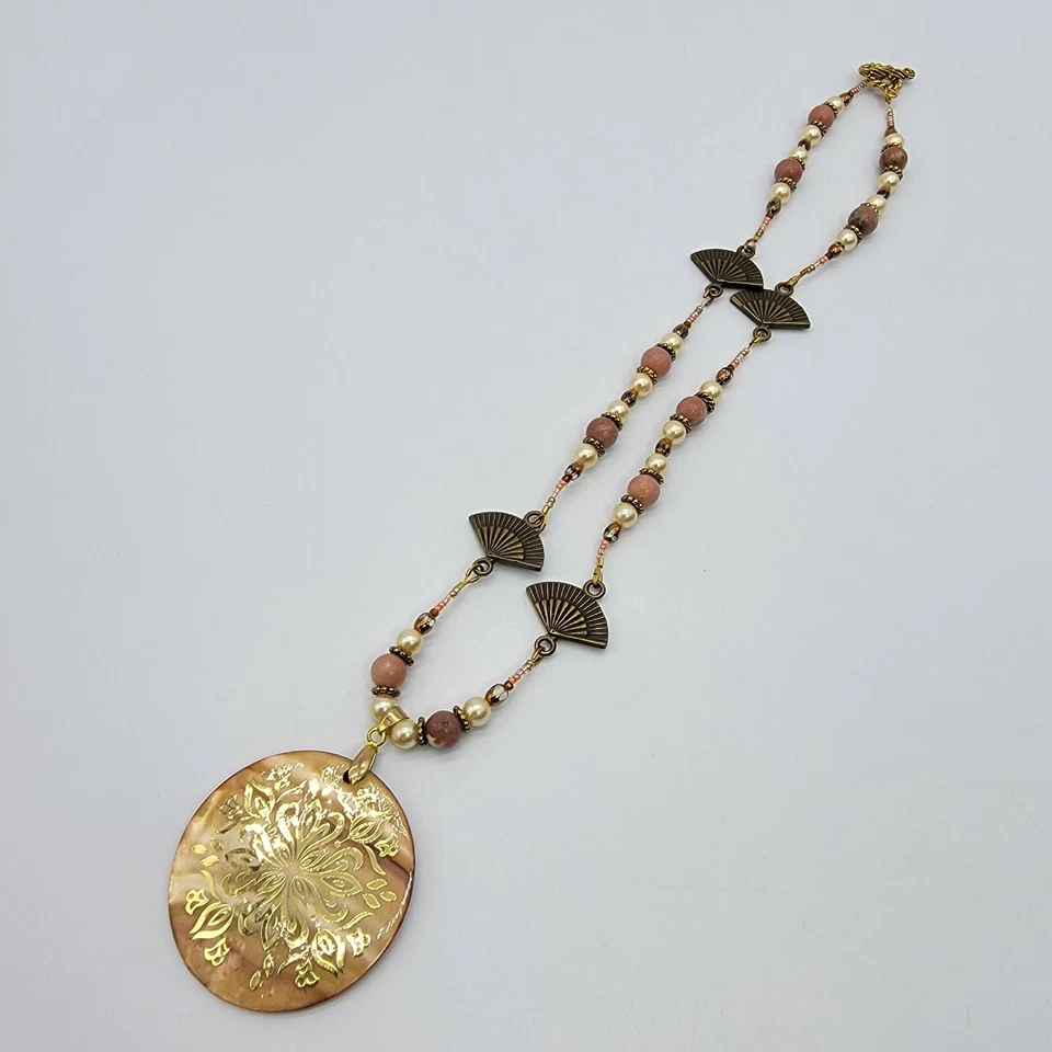 Collar Colgante Madreperla Redondo Rosa Unakita Cuentas Étnico Boho 22" Foto 3 de 4