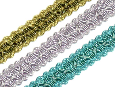 ATEMBERAUBENDE ZOPFGIMP/KANTENBORTE 12 MM BREIT X2 MTRS, VERSCHIEDENE FARBEN, ART N00326