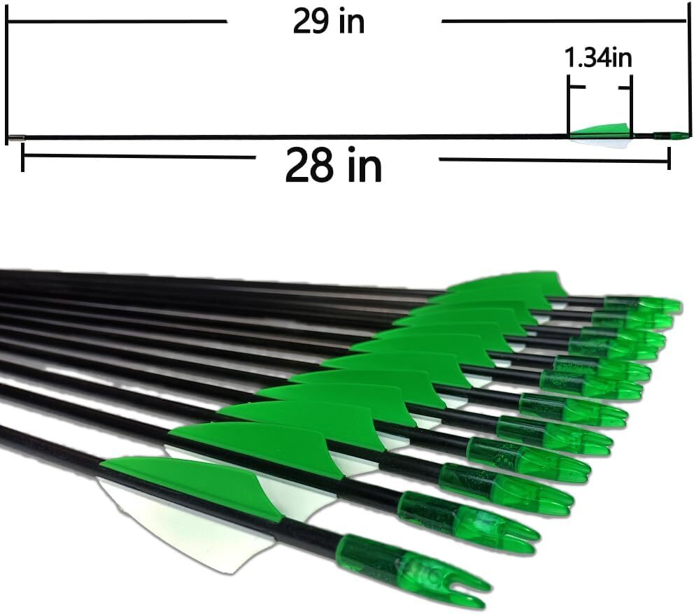 12Pcs 31'' Archery Carbon W/Replaceable Arrow Tips 7.6 mm F