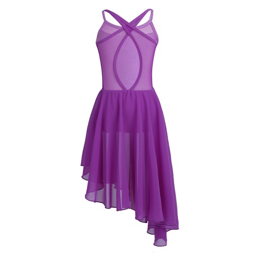 UK Girls Lyrical Ballet Skirt Chiffon Criss Cross Back Dress Sleeveless Leotard - Picture 60 of 74