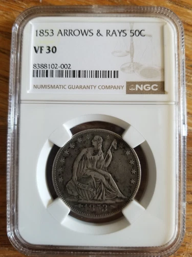 1853 Arrows And Rays Seated Liberty Half Dollar  - NGC VF30