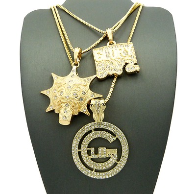 NEW GLO GANG & GLORY BOYZ PENDANTS &BOX CHAINS 3 NECKLACES SET - RC1242