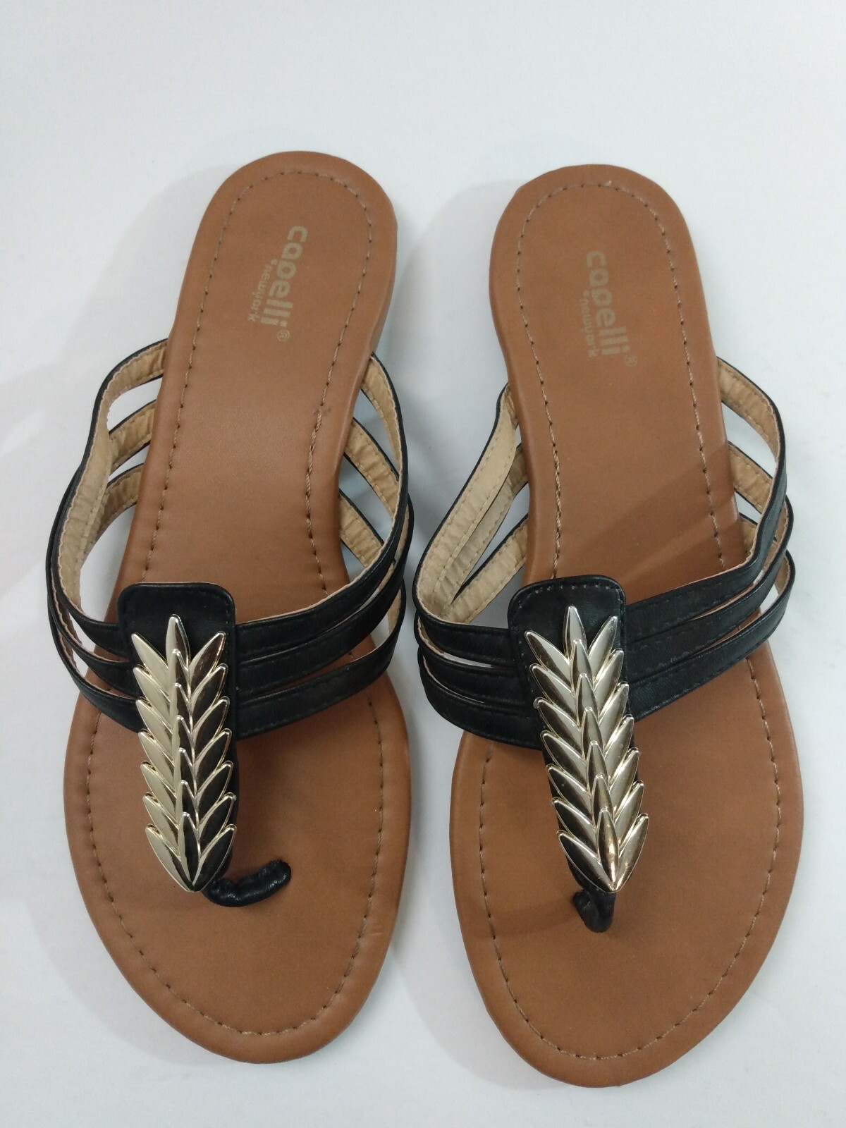 Capelli New York Black leather Straps Sandals Flip Flops Women's Sz 10 |  eBay
