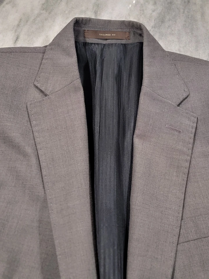(L 40-42) Men's Tasso Elba Tailored Fit Blazer Gray Wool Blend Sport Coat - Imagem 3 de 4