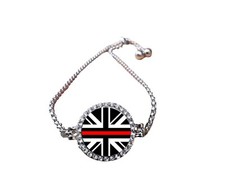 Thin Red Line Silver Colour Bracelet With Diamantes And Gift Box