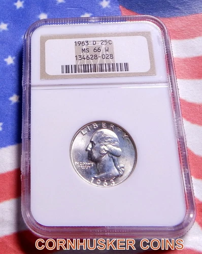 1963-D SILVER QUARTER  NGC MS 66 W ~ BRIGHT ~ NO TONING~ RARE ~ FREE SHIPPING
