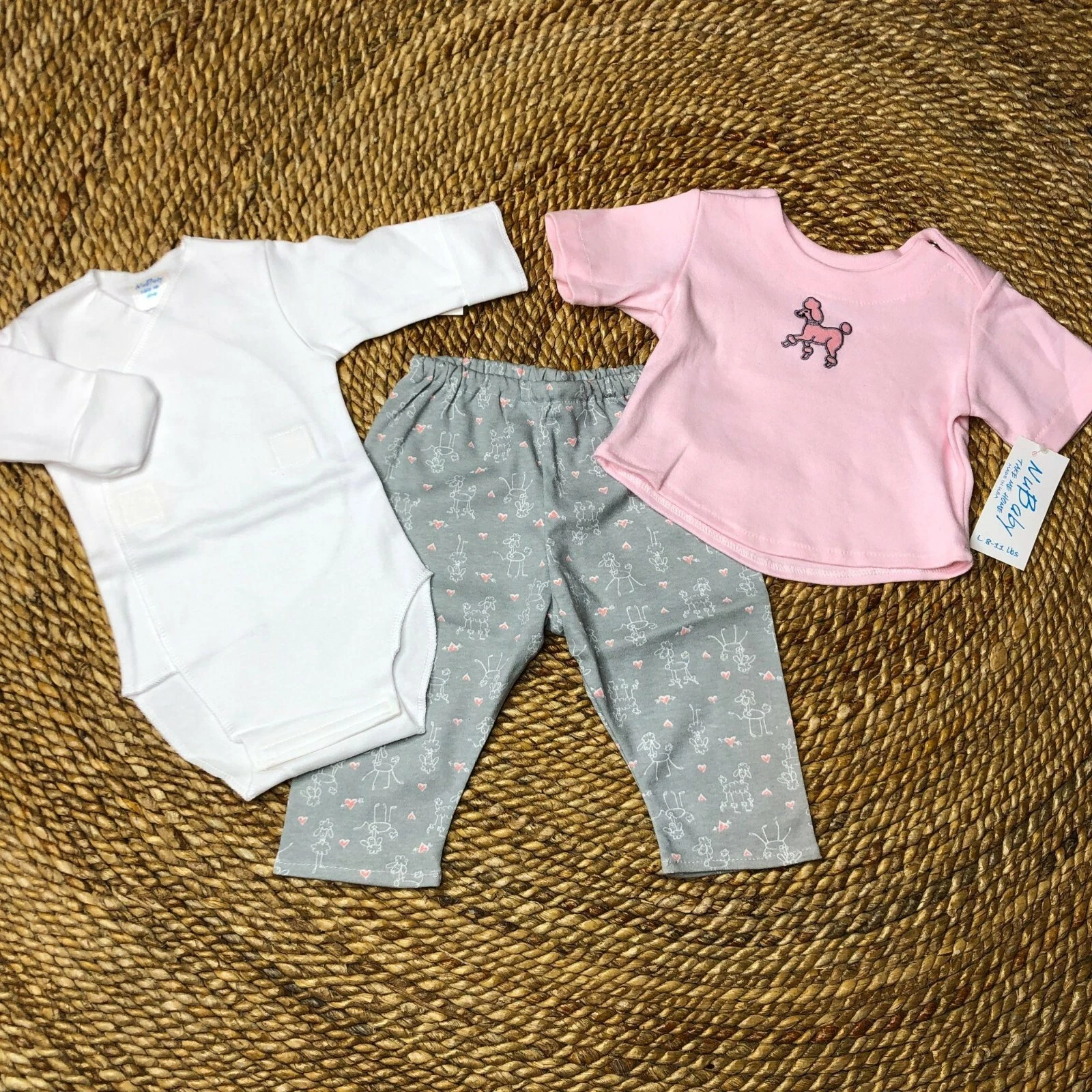 New 8 to 11 Pounds Newborn 3 Piece Bundle Baby Girls Infant Infants Poodle Dog