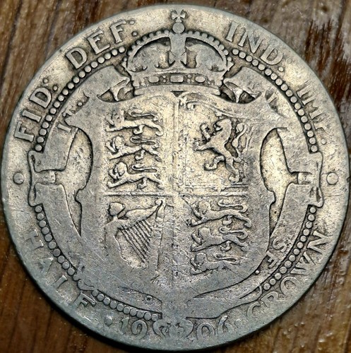 1906 König Eduard VII., Schild Rückseite, Half Crown, Top Zustand 13,6 Gramm