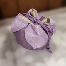 Purple Floral Kimono Style Drawstring Bag Japanese