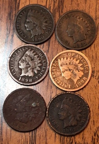 Indian Cents 1890,1887,1898X2,1902,1907, Get (6) Of These Actual Penny’s C293
