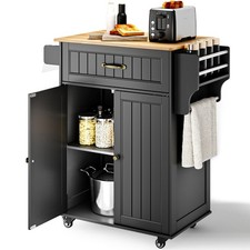 Kitchen Island Trolley with Drawer Storage Cabinet Shelves Towel Rack on Wheels