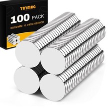 TRYMAG 100Pcs Strong 20x2mm Neodymium Disc Silver-20x2 mm-100 pcs, silver