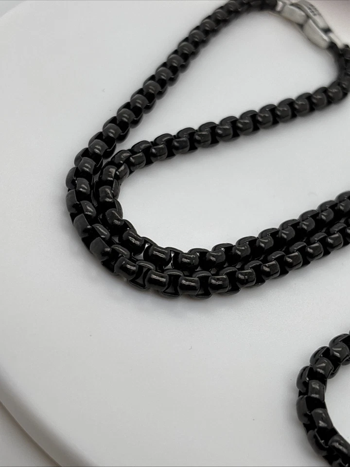 David Durman 5 毫米盒链黑色不锈钢纯银 26 英寸 — 第 3/4 张图片