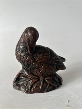 Vintage Dark Wooden Effect Resin Small Duck Figure.