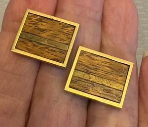 Authentic Unusual MCM Vintage Wood Inlay Cufflinks Gold Plated Rectangles Pat.2920363
