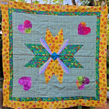 Handmade Baby Quilt, unisex, Crib Toddler, Bright Blanket Bugs Flowers 36"X36"