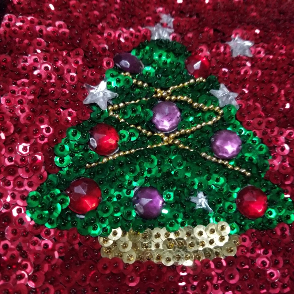 Chaleco de Navidad JC 001 EE. UU. Lentejuelas Fiesta de Vacaciones Árboles Brillantes Rojo XL De Colección Foto 3 de 4