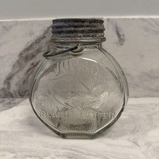 PEANUT BUTTER JUMBO 2 LBS GLASS JAR WITH METAL WIRE HANDLE Nice Vintage Piece