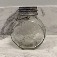 PEANUT BUTTER JUMBO 2 LBS GLASS JAR WITH METAL WIRE HANDLE Nice Vintage Piece