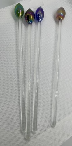 4 Bastoncini in Vetro per Cocktail Swizzle Forma Unica Goccia a Strappo Luce Natale - Foto 2 di 4