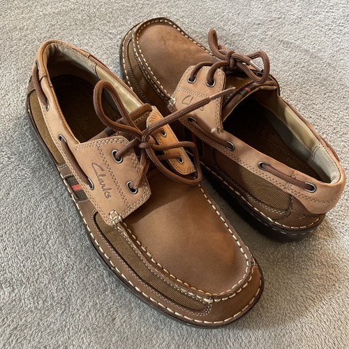 Clarks unstrukturierte Bootsdeck Schuhe Herren 9,5 hellbraun Leder adrett Freizeit