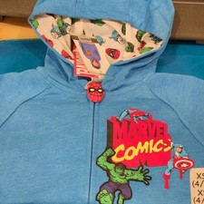 Marvel Boys Full Zip Hoodie Blue XS Spider-Man Hulk Captain America Graphic