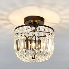 Small Crystal Chandelier 2- Lights ，Modern Semi Flush Mount Ceiling Light Fix...