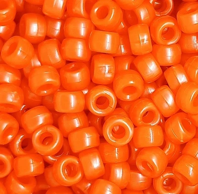 9x6mm Orange Acrylic Pearlised Pony Beads for Kid's Craft, Jewellery Making - Image 1 of 4