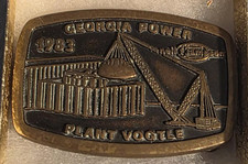 Vintage 1982 Metal Belt Buckle, Brass, Georgia Power Plant, Vogtle, Nice Western