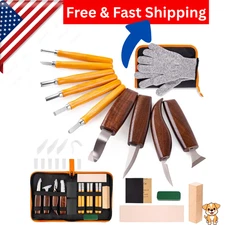 Wood Carving Tools Kit for Beginners, 4 Knives, 6 Chisels, Leather Strop, Wax
