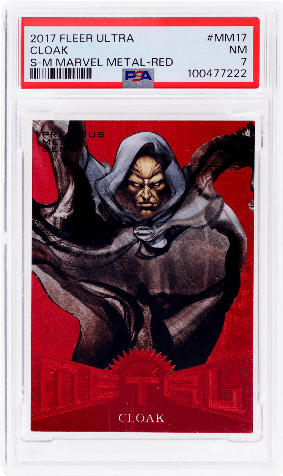 2017 Fleer Ultra Spider-Man Cloak Marvel Metal Pmg Red #MM17 /99 PSA 7