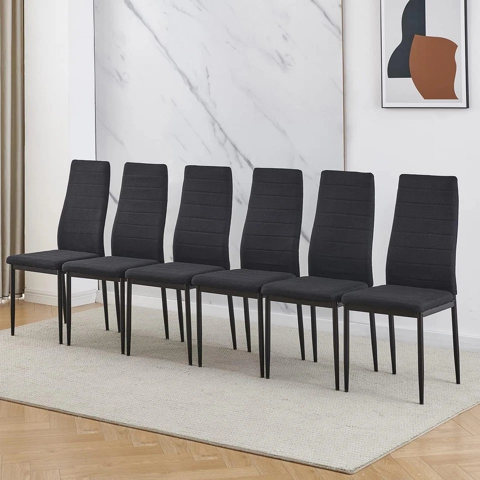 White Dining Table Set + 4 Linen Chairs | Modern 5pc Dining Set Small Space - Image 2 of 4